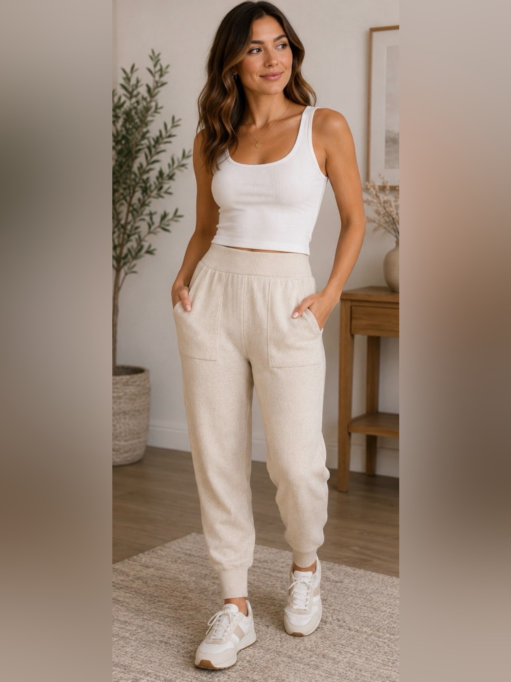 483 Sincerely Jules Cream Knit Jogger Pants XS Soft Knit Lounge Athleisure